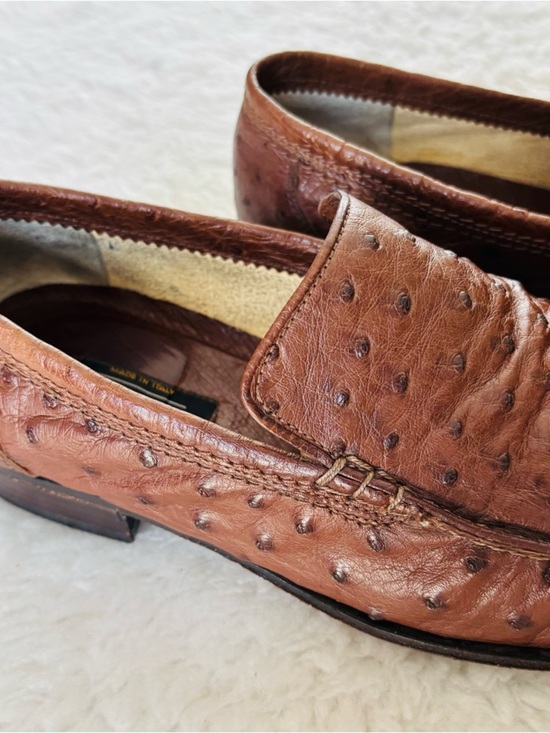 Stefano Ricci Ostrich Quill Genuine Brown leather Loafers Shoes size 9 main image 14